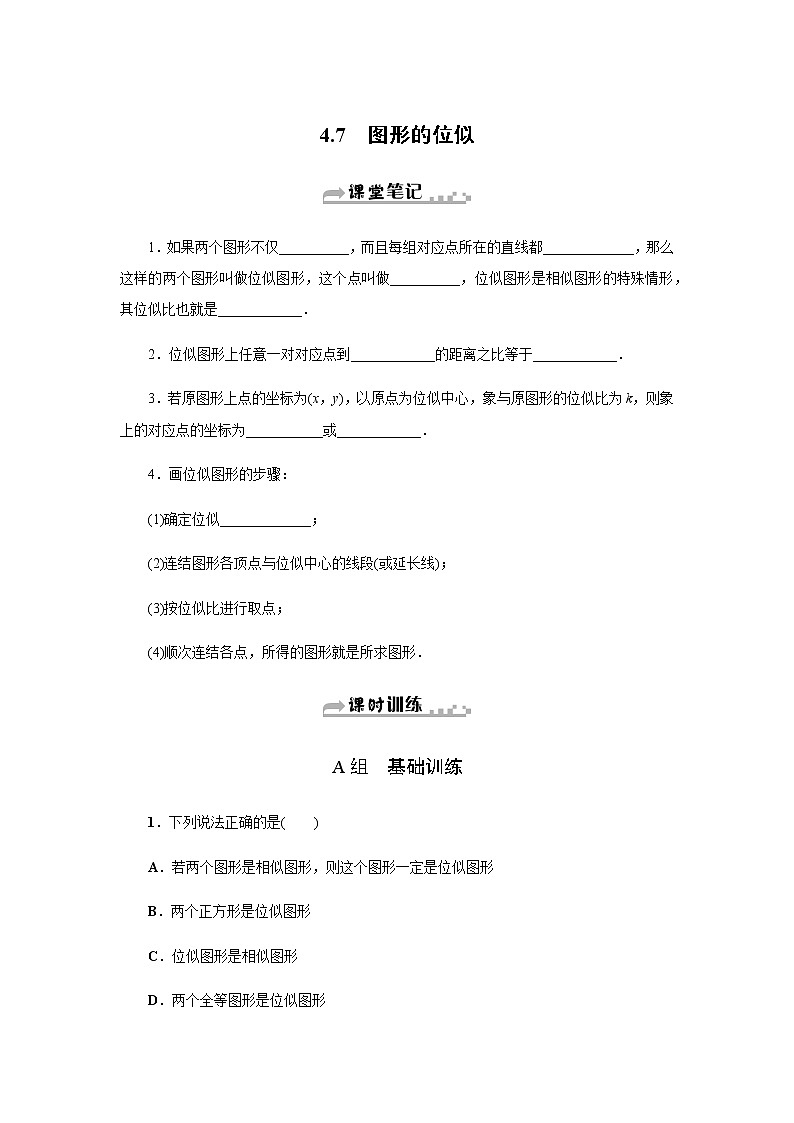 浙教版九年级数学上册作业本：4.7　图形的位似 练习01