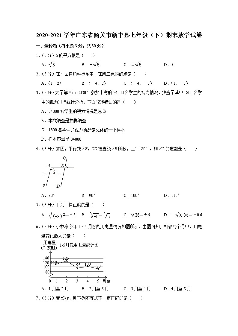 2020-2021学年广东省韶关市新丰县七年级（下）期末数学试卷01