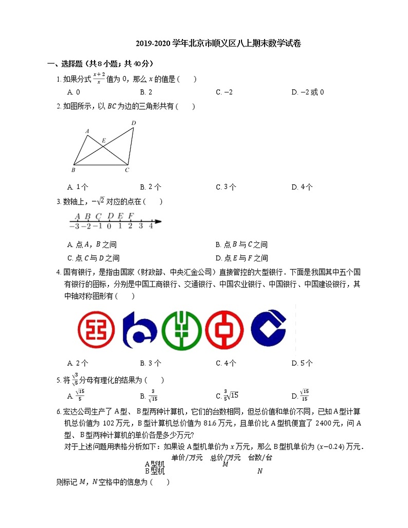 2019-2020学年北京市顺义区八上期末数学试卷第1页