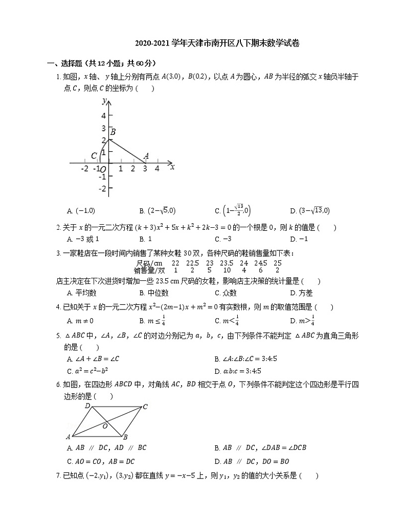 2020-2021学年天津市南开区八下期末数学试卷第1页