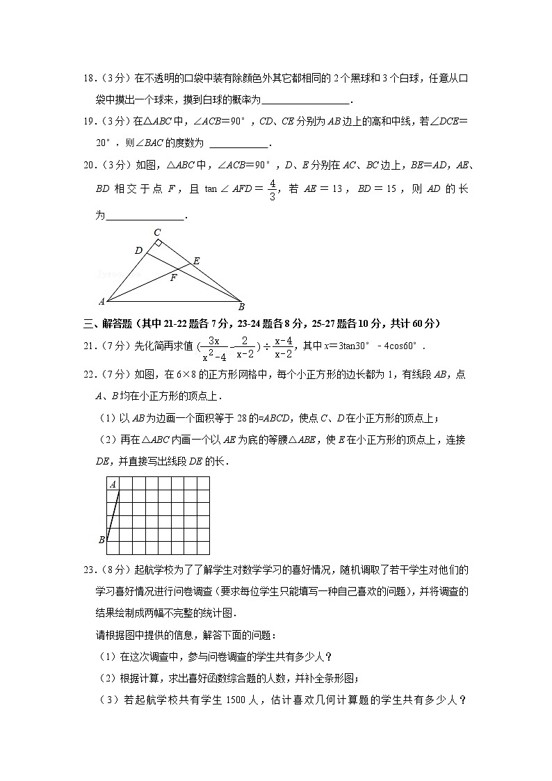 2021年黑龙江省哈尔滨市道外区中考数学二模试卷03