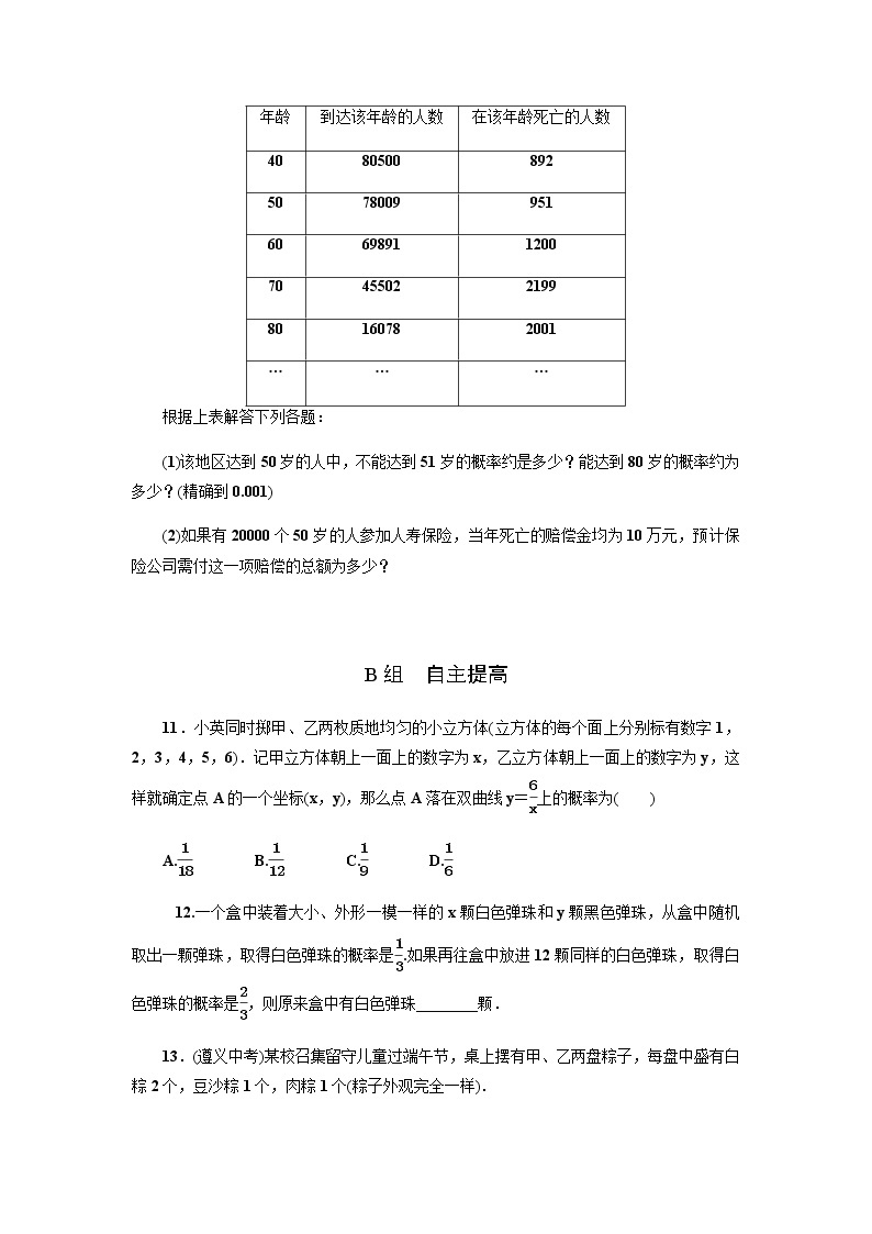 浙教版九年级数学上册作业本：2.4　概率的简单应用 练习03