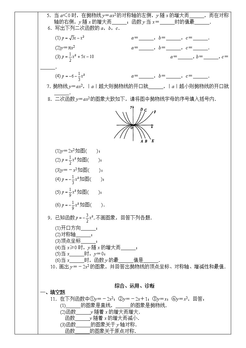 人教版九年级数学上册22.1.2 二次函数y=ax2的图象教案02