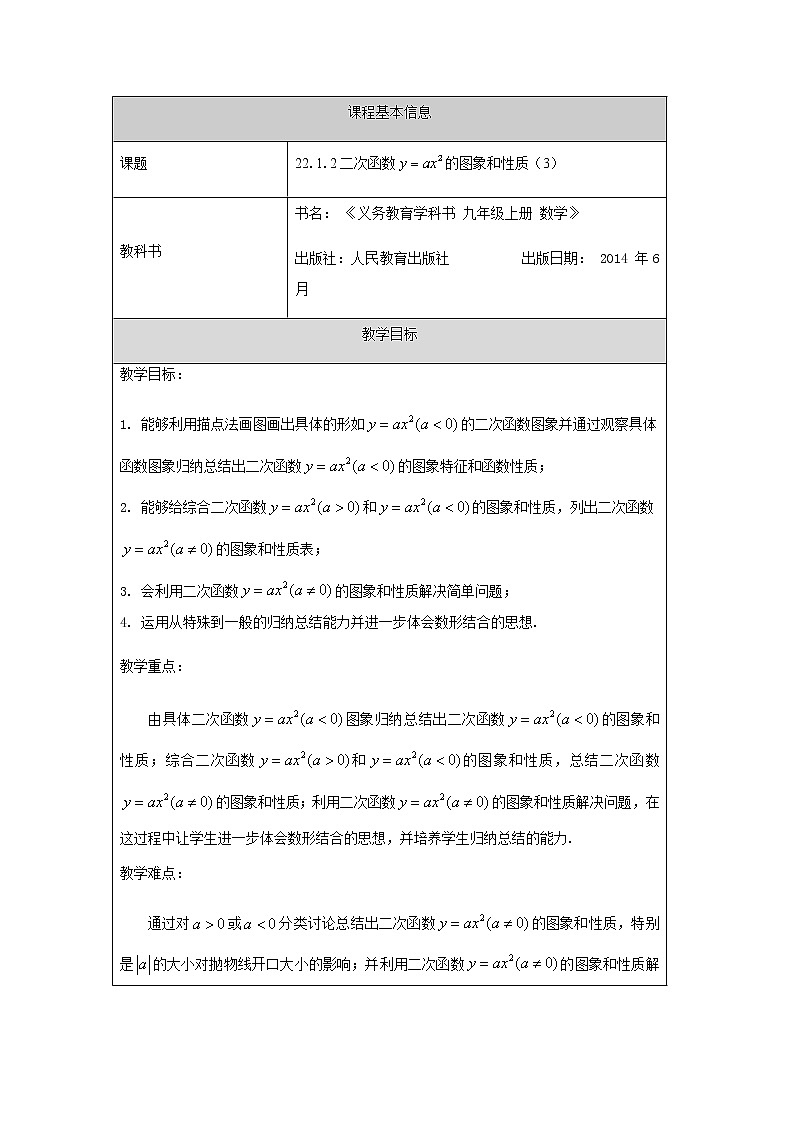人教版九年级上册22.1.2二次函数y=ax2的图象和性质（3）-1教学设计01