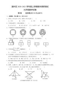 道外区 2020~2021 学年度上学期期末调研测试 九年级数学试卷（无答案）