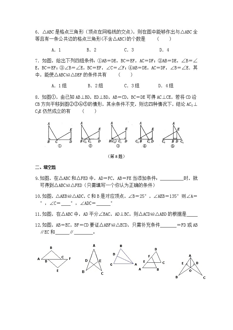第1章全等三角形 单元复习二（提优卷）-苏科版八年级数学上册期末复习02