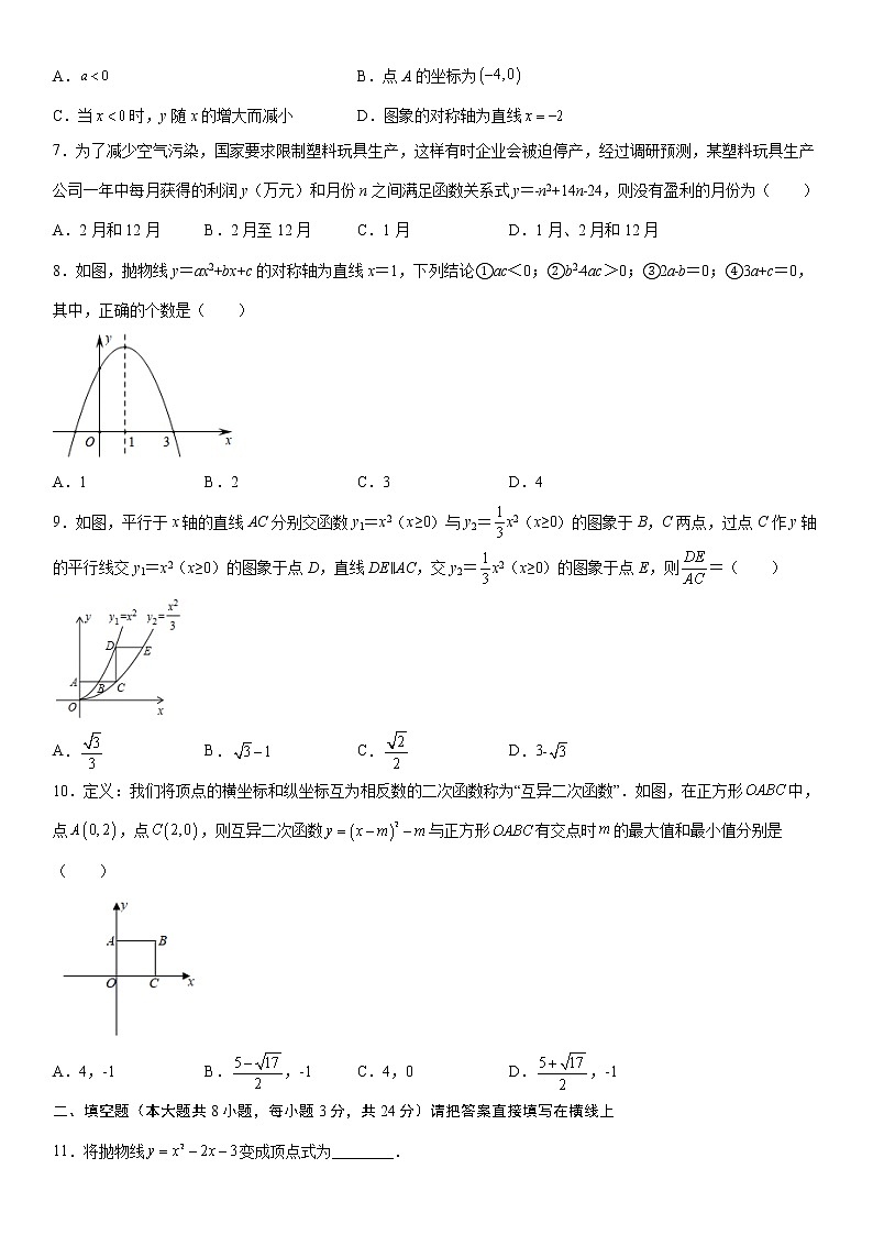 人教版2021年九年级上册：第22章《二次函数》单元测试卷 无答案02