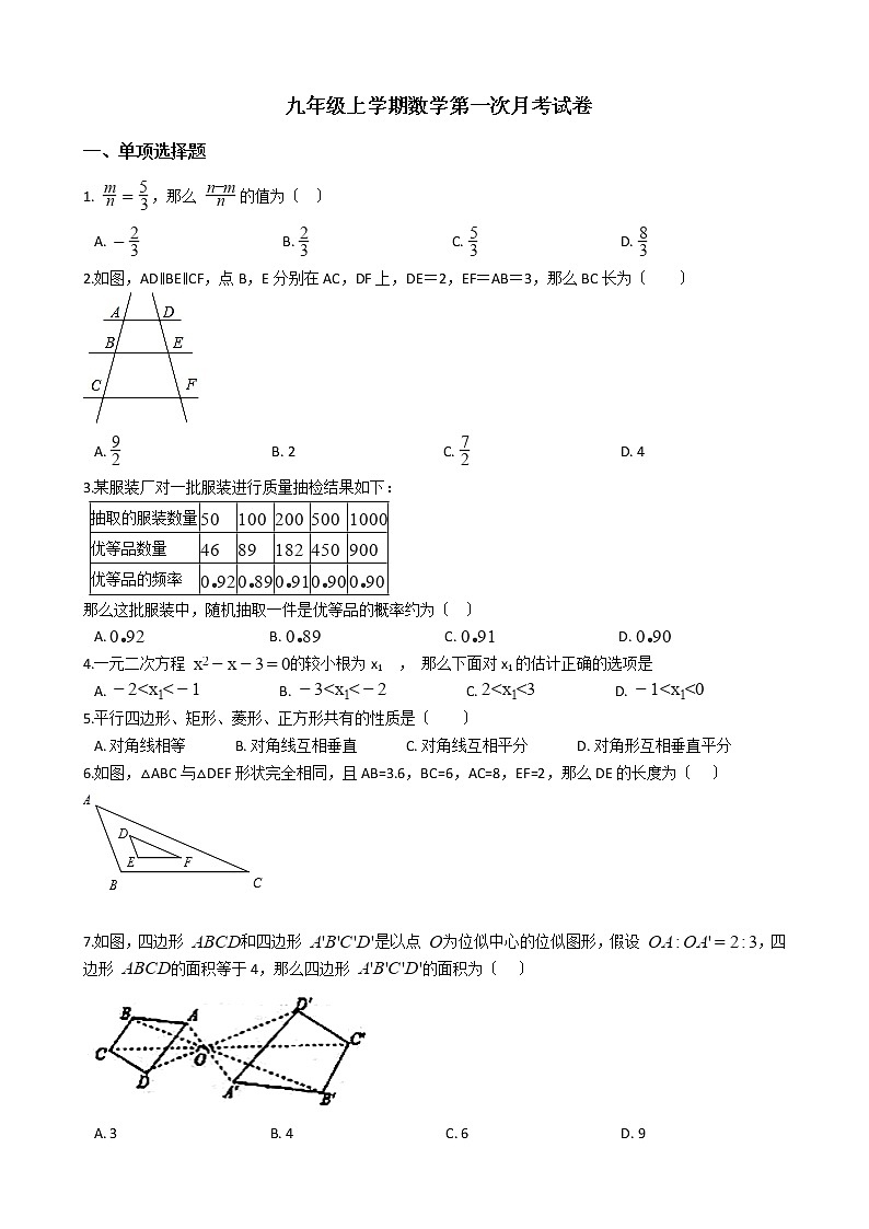 2020-2021年广东省佛山市九年级上学期数学第一次月考试卷第1页