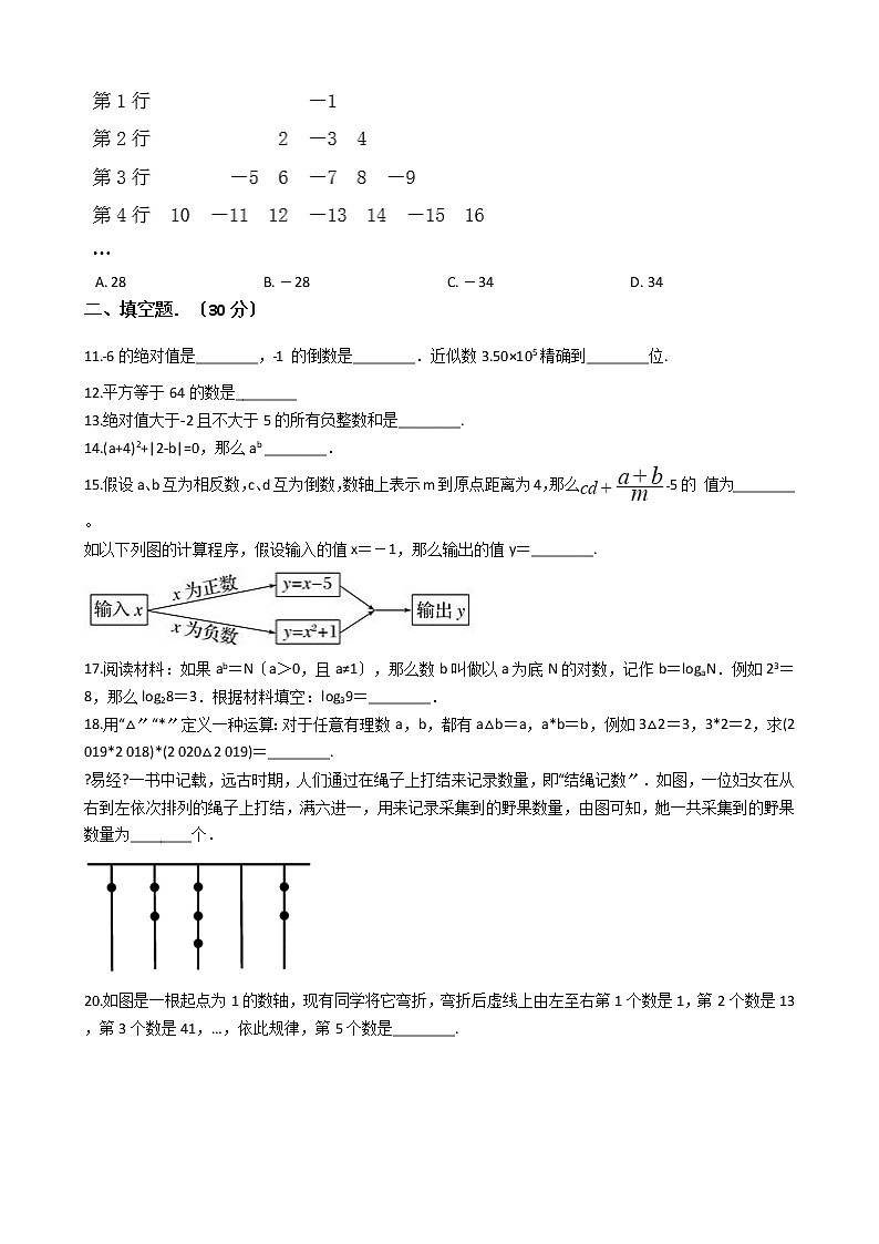 2020-2021年浙江省绍兴市七年级上学期数学10月月考试题第2页