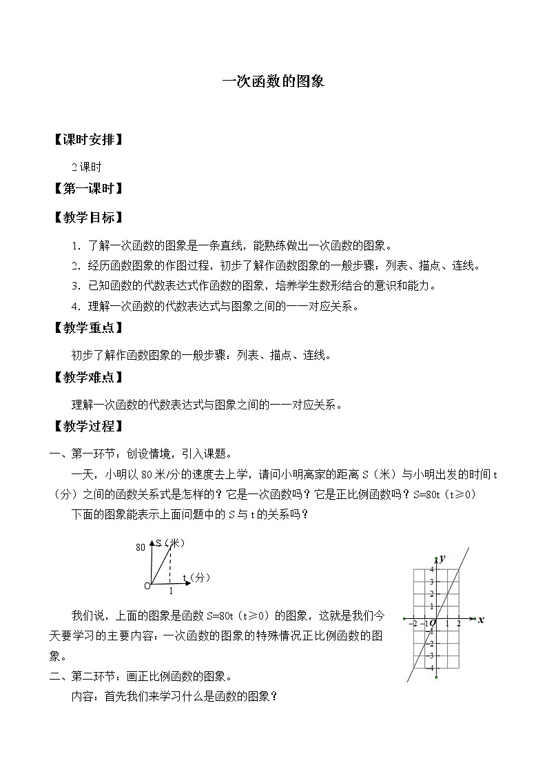 鲁教版（五四制）七年级上册数学第六章 一次函数《一次函数的图象》教案第1页