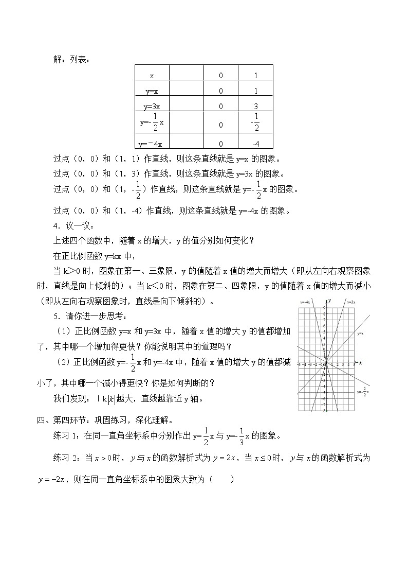 鲁教版（五四制）七年级上册数学第六章 一次函数《一次函数的图象》教案第3页
