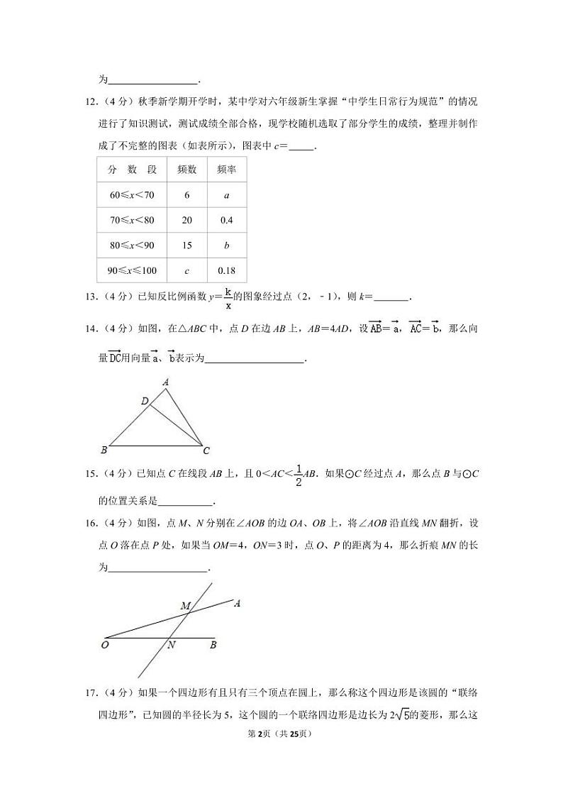 2021年上海市浦东新区第四教育署中考数学调研试卷（5月份）第2页