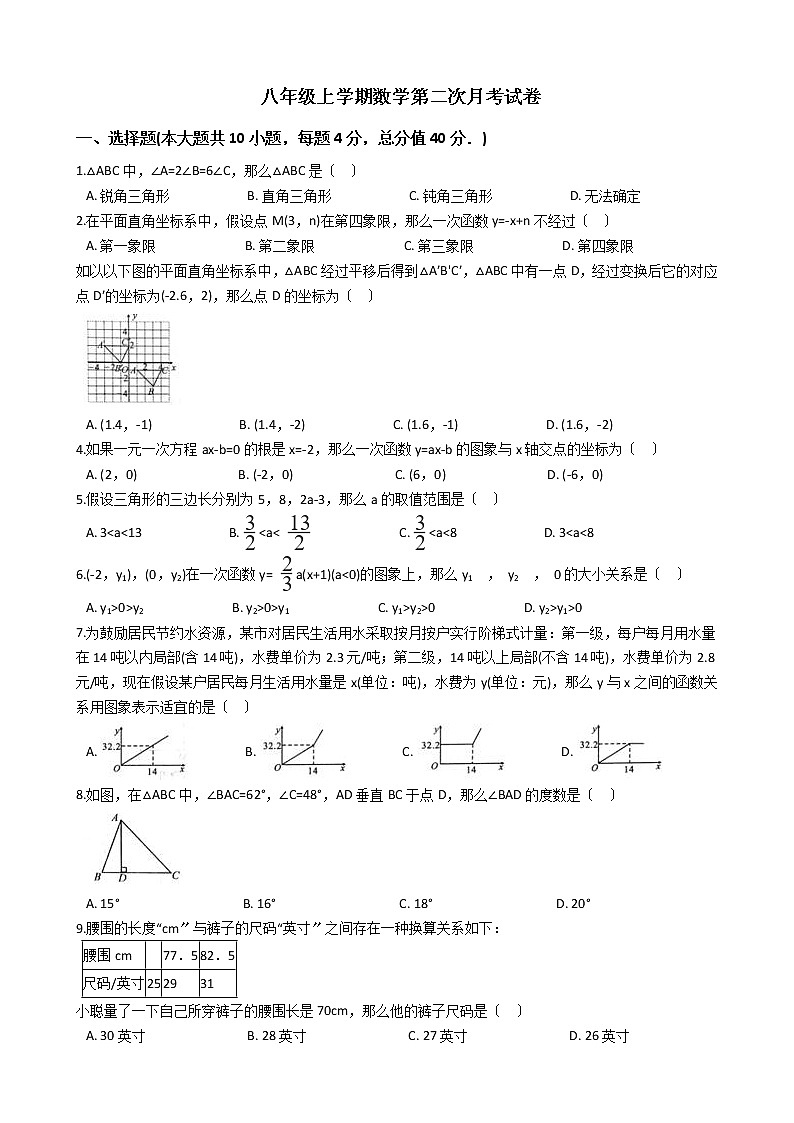 2020-2021年安徽省亳州市八年级上学期数学第二次月考试卷第1页