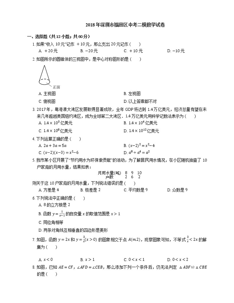 2018年广东省深圳市福田区中考二模数学试卷（期中）第1页