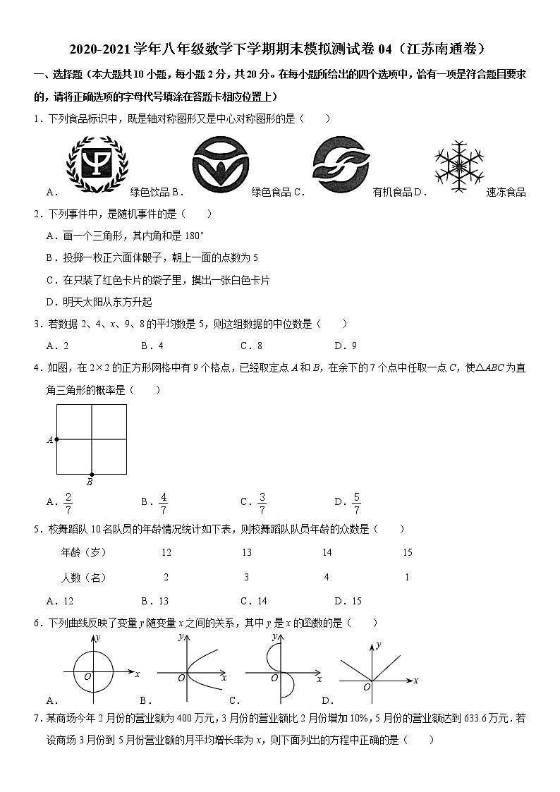 【江苏南通卷】模拟卷04-2020-2021学年八年级数学下学期期末模拟测试卷4（含解析）第1页