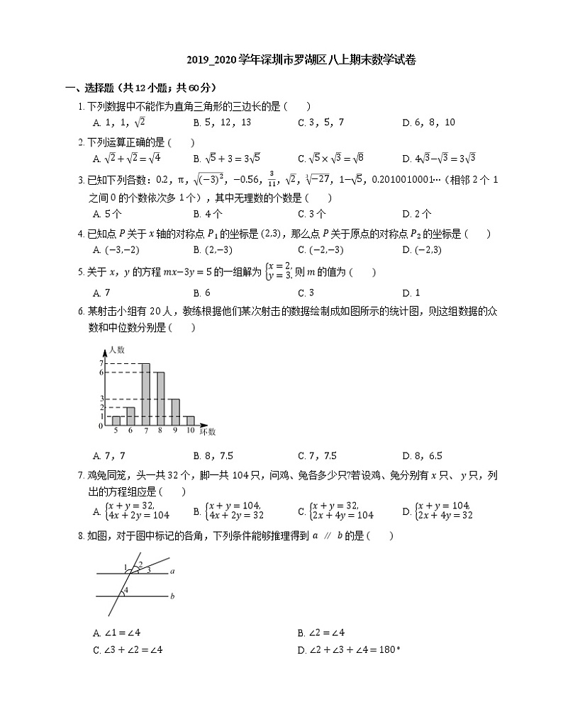 2019_2020学年深圳市罗湖区八上期末数学试卷01