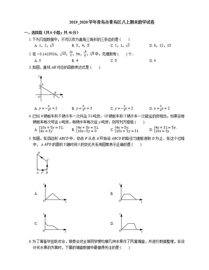 2019_2020学年青岛市黄岛区八上期末数学试卷第1页