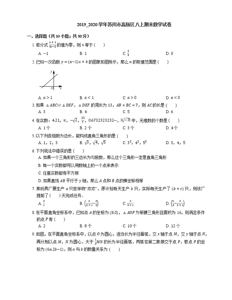 2019_2020学年苏州市高新区八上期末数学试卷01