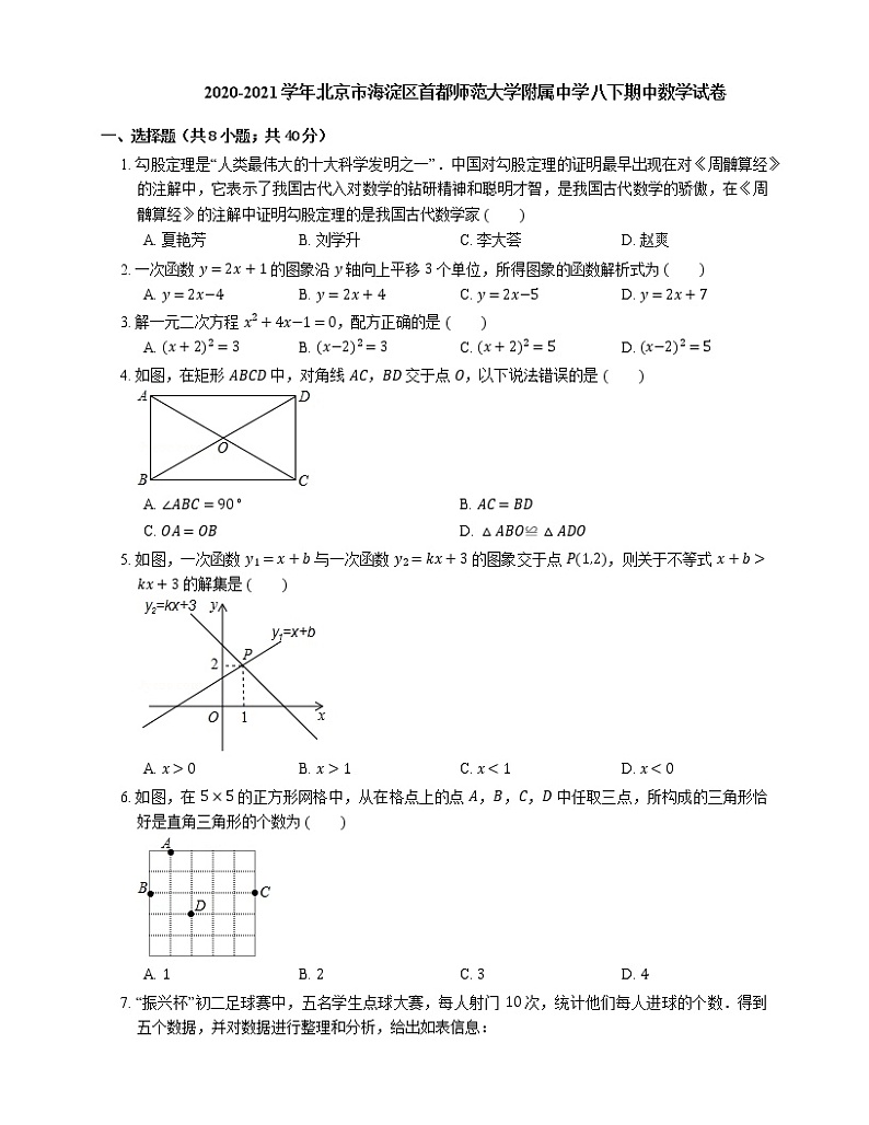 2020-2021学年北京市海淀区首都师范大学附属中学八下期中数学试卷01