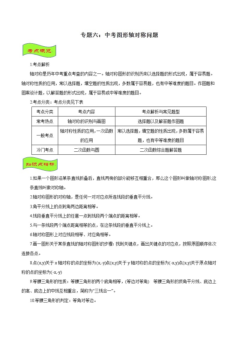 专题06 中考图形轴对称问题-年中考数学专题拓展提高讲练（教师版）01