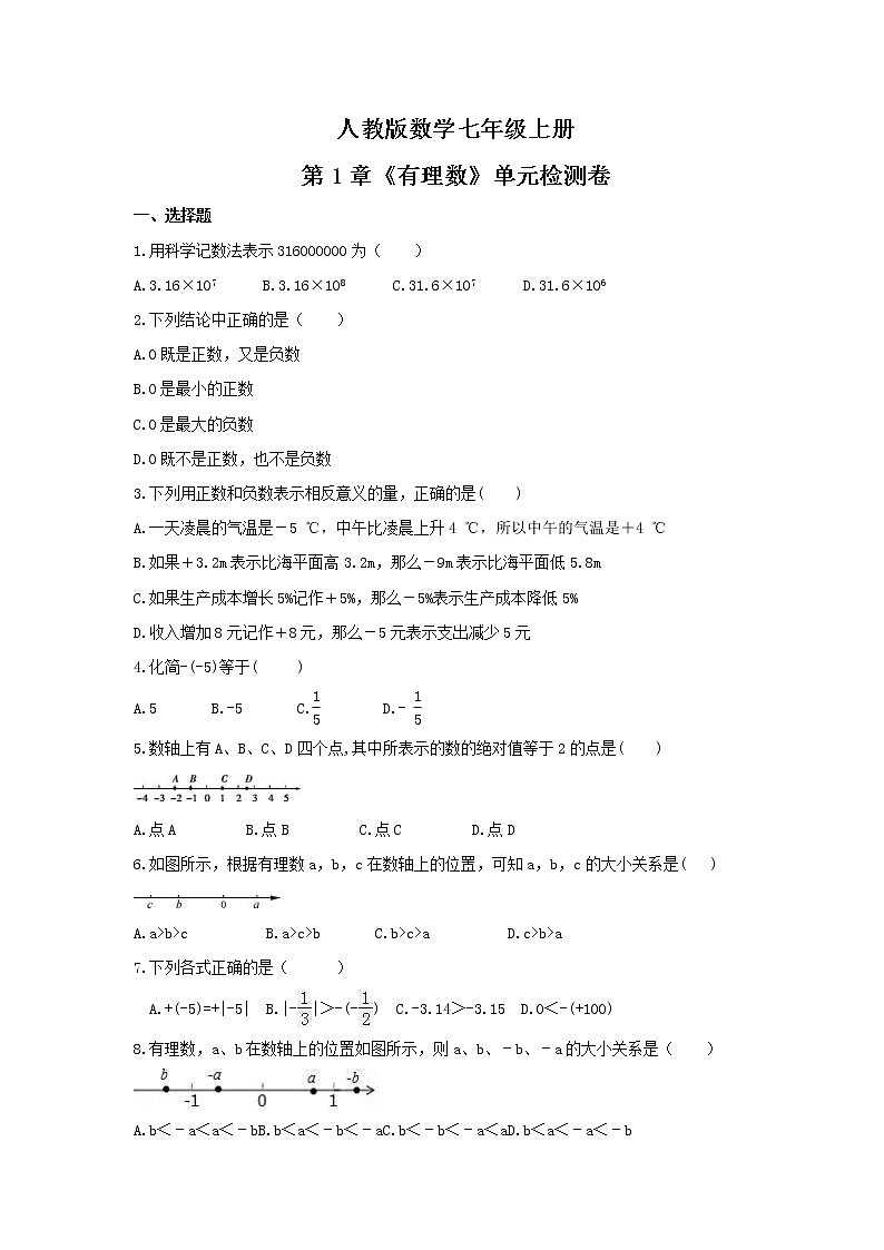 2021年人教版数学七年级上册第1章《有理数》单元检测卷（含答案）01