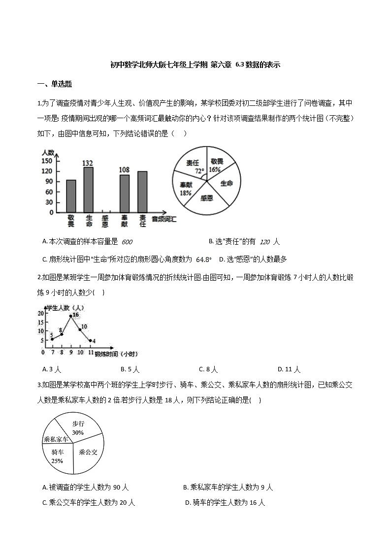 第六章 6.3数据的表示同步练习-2021-2022学年北师大版数学七年级上学期第1页
