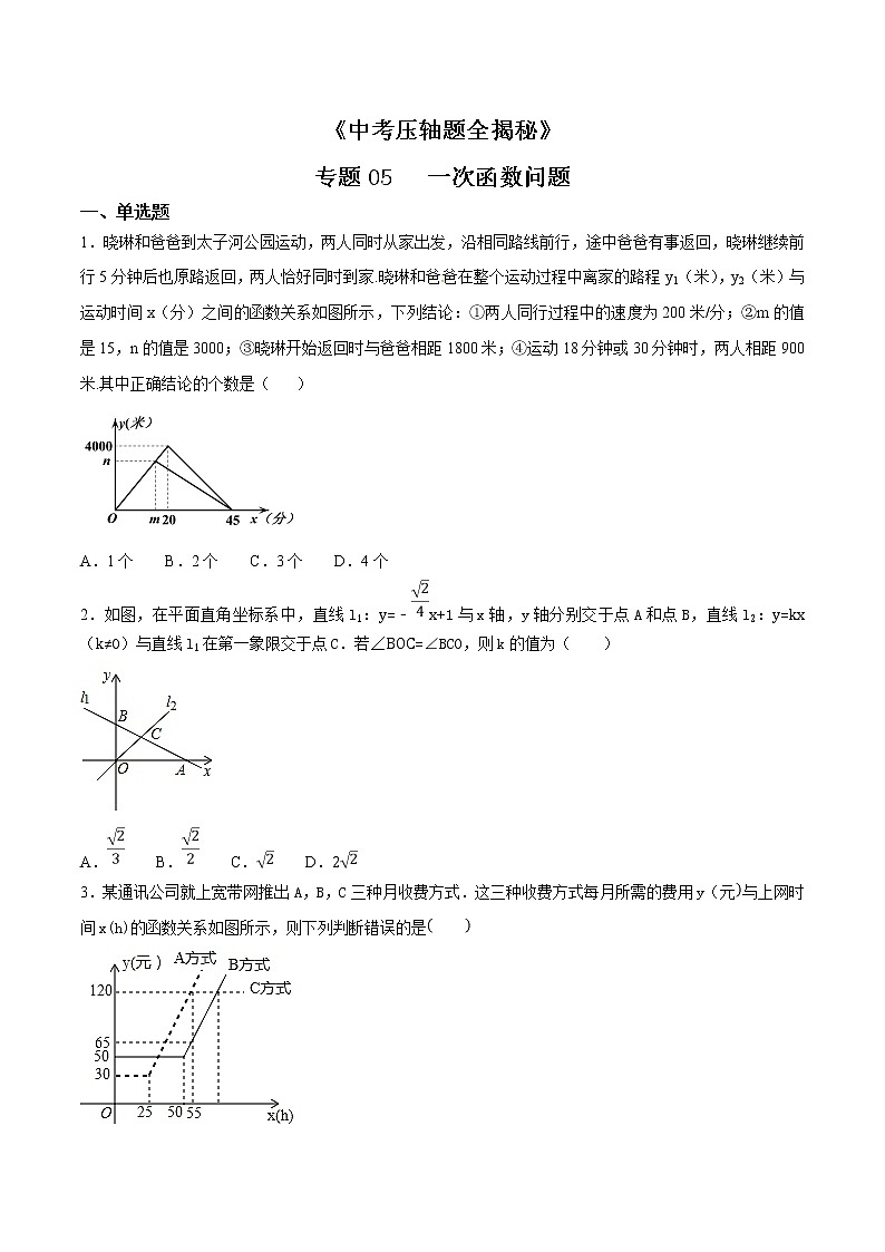 专题05 一次函数问题-决胜2021中考数学压轴题全揭秘精品（学生版）第1页