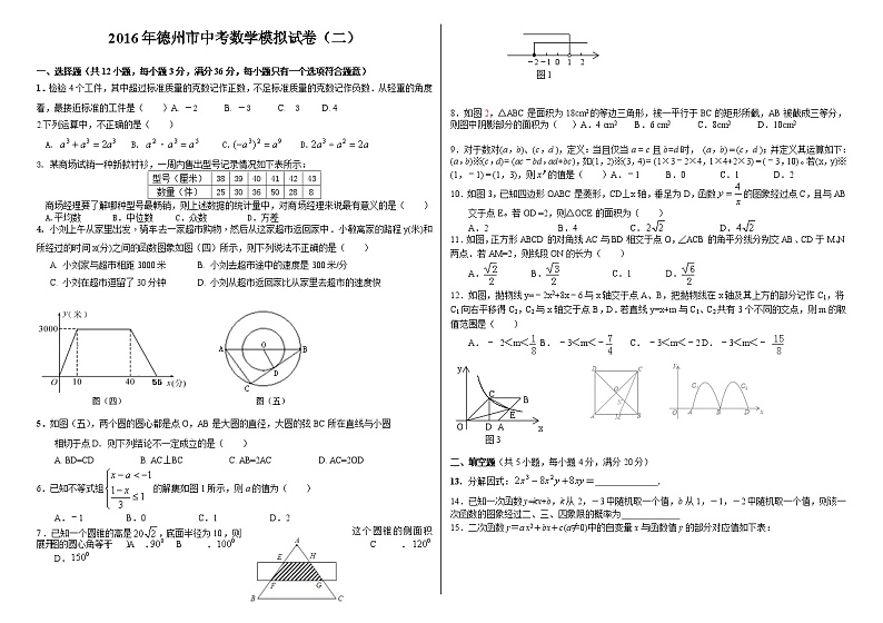 2016年德州市中考数学模拟试卷（二）第1页