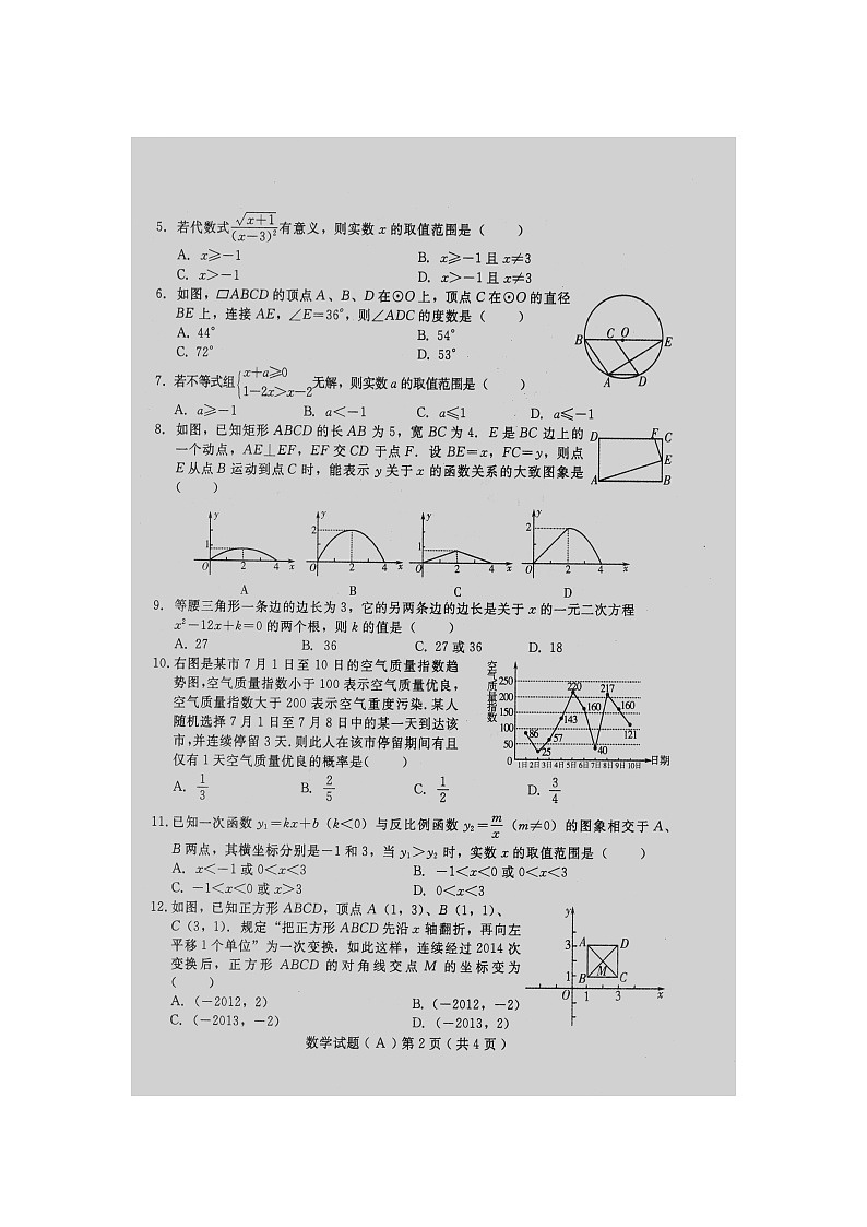 2014年山东潍坊市中考数学试题与答案第2页