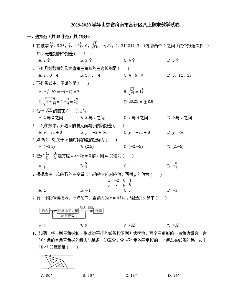 2019-2020学年山东省济南市高新区八上期末数学试卷第1页