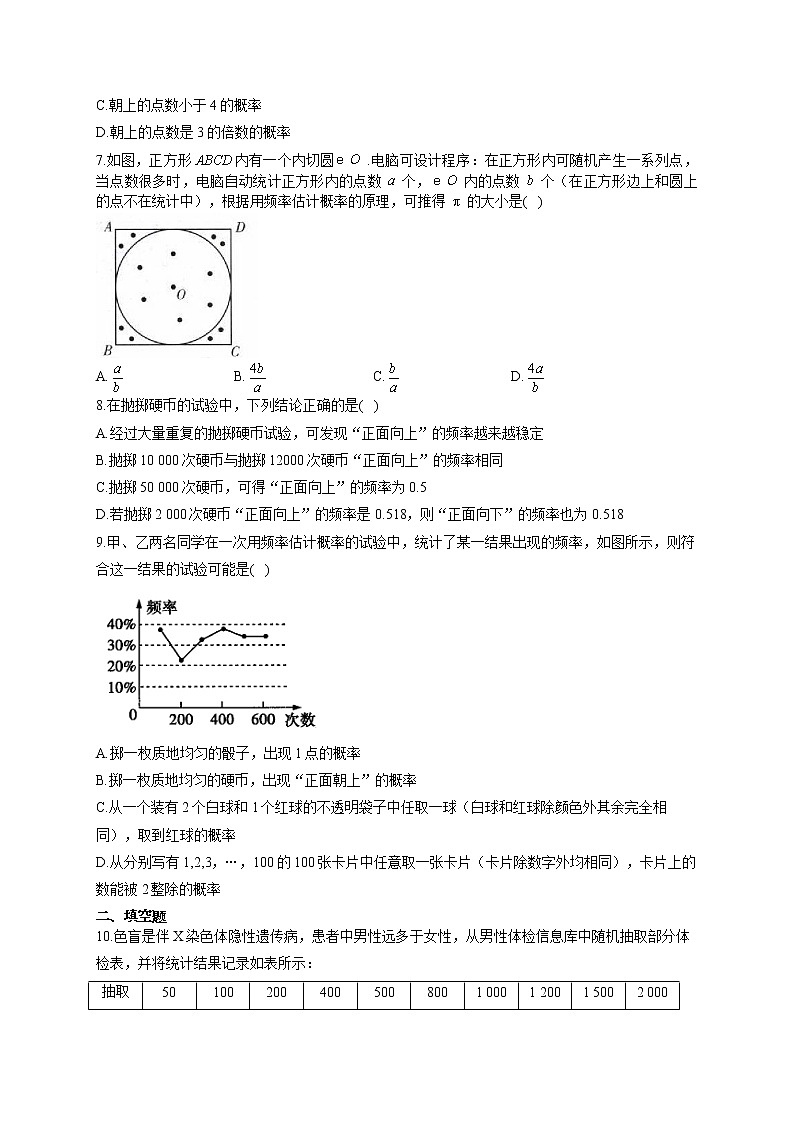 人教版九年级数学上册一课一练 25.3用频率估计概率第2页