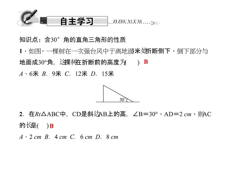 人教数学八上13.3.2.2  含30°角的直角三角形的性质课件PPT02