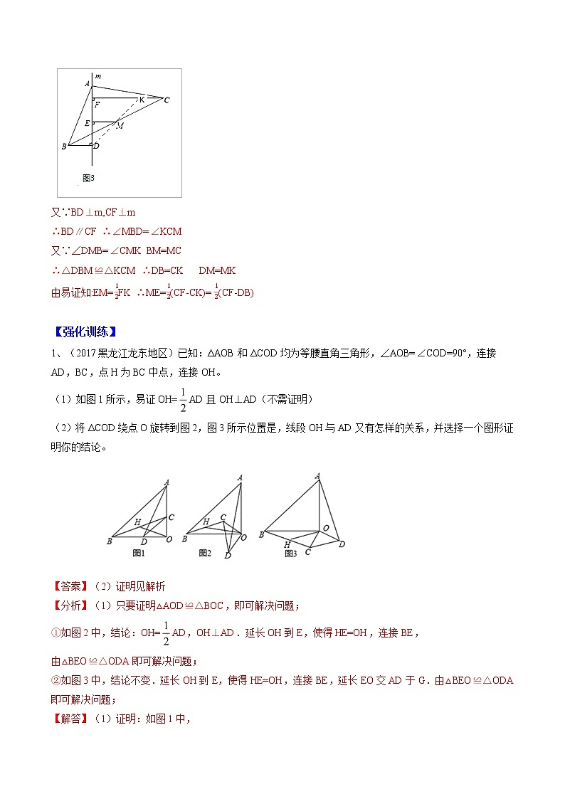专题02 倍长中线法（教师版）  备战2021年中考几何压轴题分类导练学案02