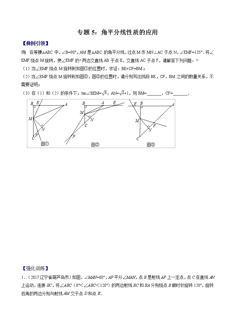 专题05 角平分线性质的应用（学生版）  备战2021年中考几何压轴题分类导练学案01