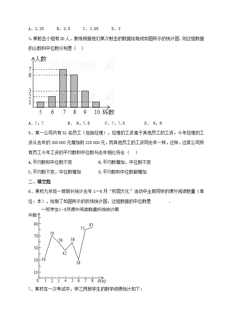 6.3《从统计图分析数据的集中趋势》同步练习第2页