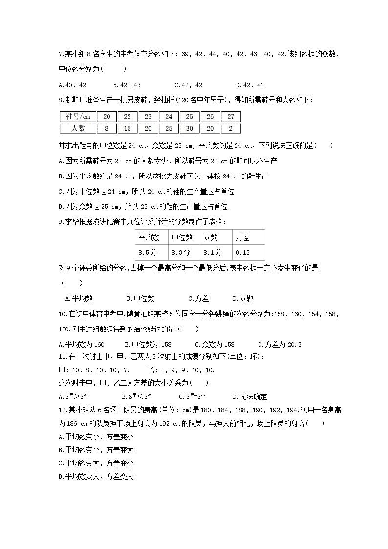 2021年苏科版数学九年级上册第3章《数据的集中趋势和离散程度》单元检测卷（含答案）第2页