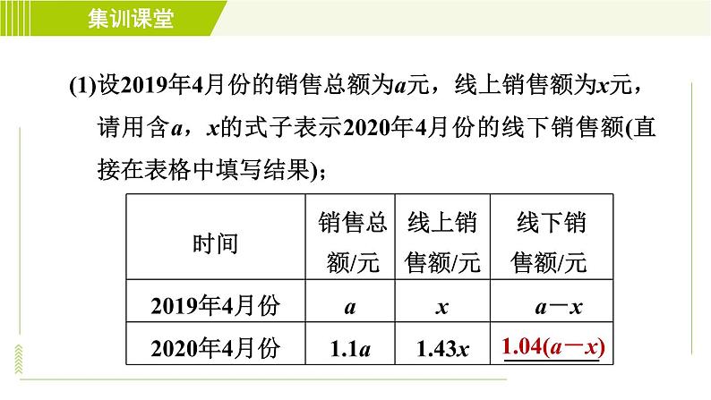 北师版七年级上册数学 第5章 集训课堂 练素养 利用一元一次方程解图表信息问题的八种常见题型 习题课件第4页