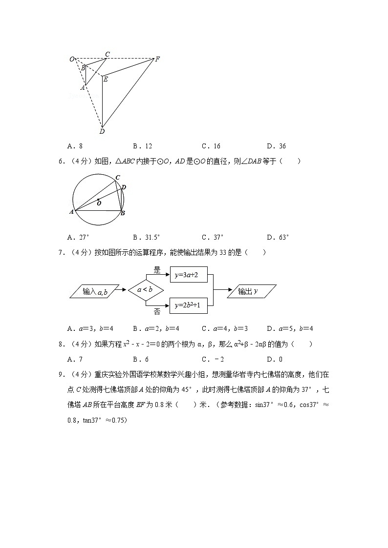 2020-2021学年重庆外国语学校九年级（下）入学数学试卷02