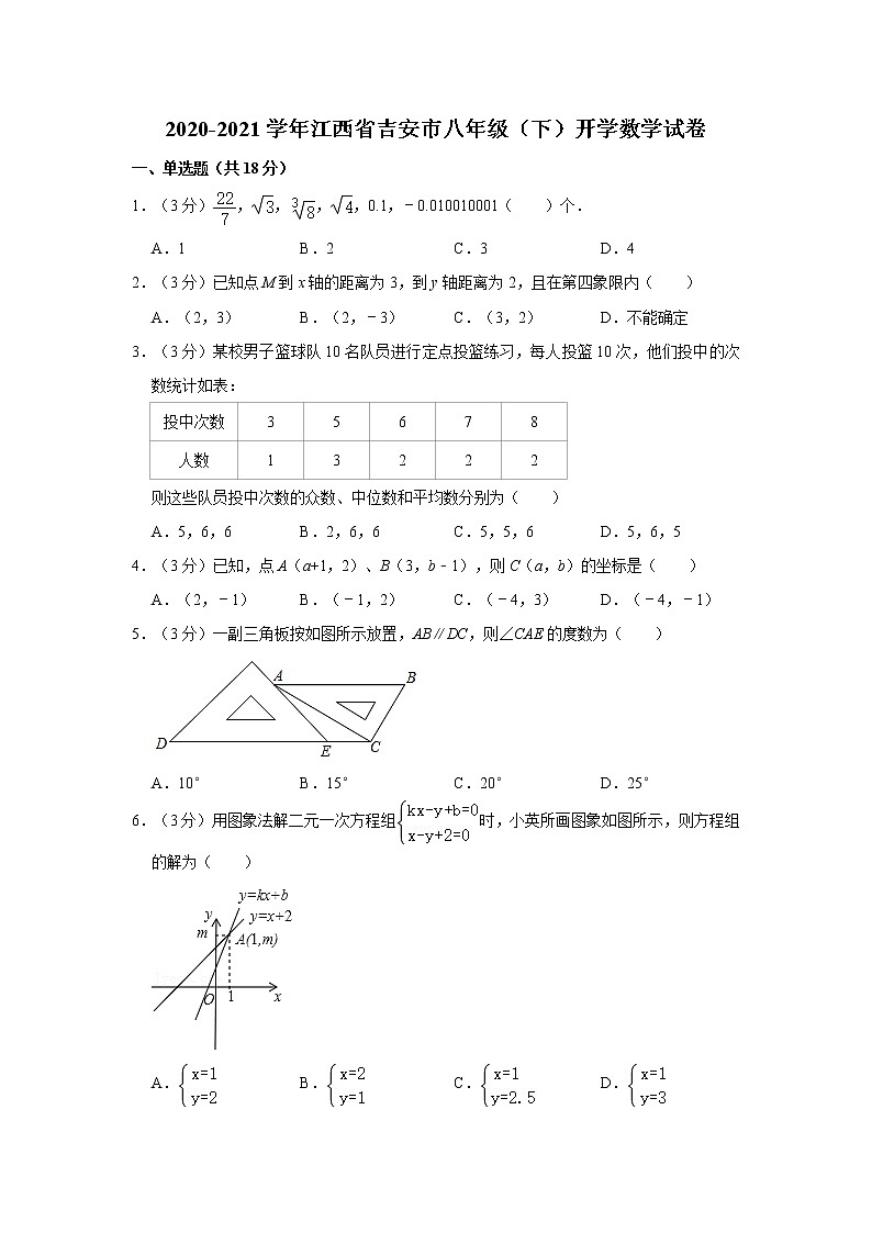 2020-2021学年江西省吉安市八年级（下）开学数学试卷01
