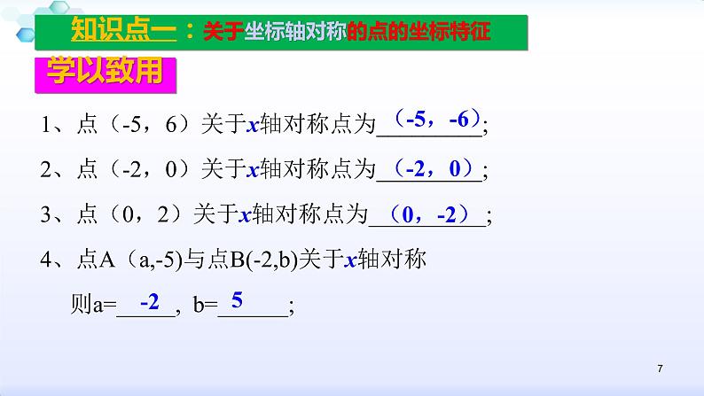 人教版八年级数学上册13.2  画轴对称图形--2.2坐标系中的轴对称（共28张PPT）课件PPT第7页