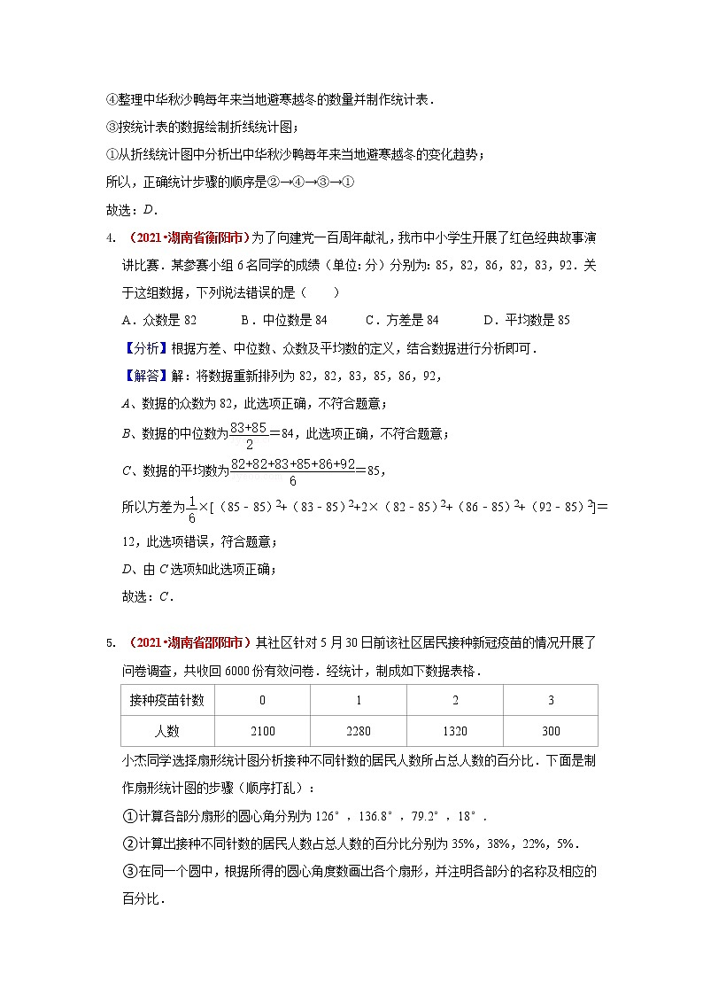 2021年全国中考数学真题分类汇编--统计与概率：统计初步（解析卷）03