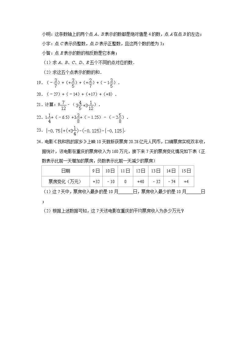 《1.4 有理数的加减》课时同步练习2020-2021学年沪科版数学七（上）03