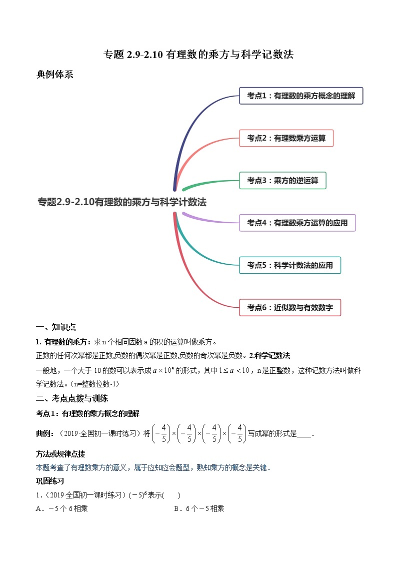 专题2.9-2.10有理数的乘方与科学记数法讲练-七年级上册同步讲练（原卷版）（北师大版）第1页