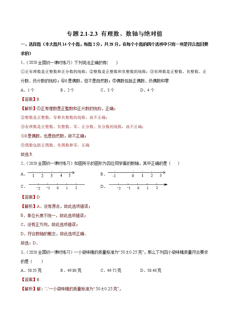 2.1-2.3 有理数、数轴与绝对值-七年级上册同步  精讲+练习+测试（北师大版）01