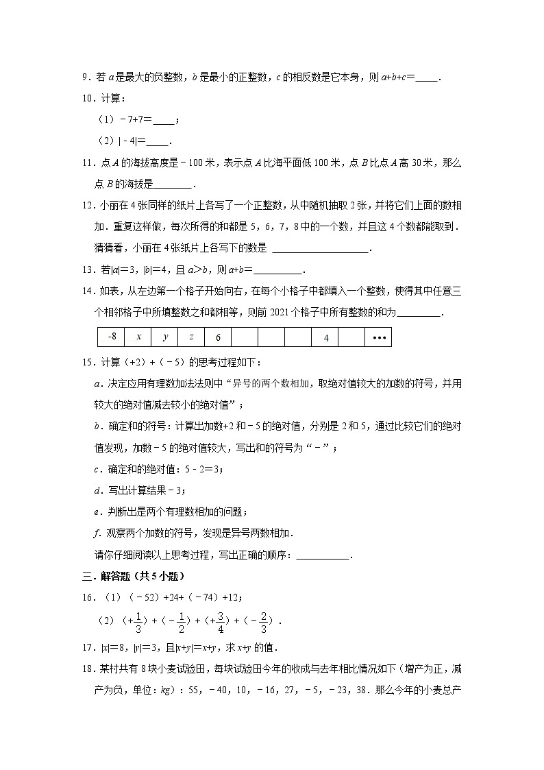 《1.5 有理数的加法》课时同步训练2020-2021年数学冀教新版七（上）第2页