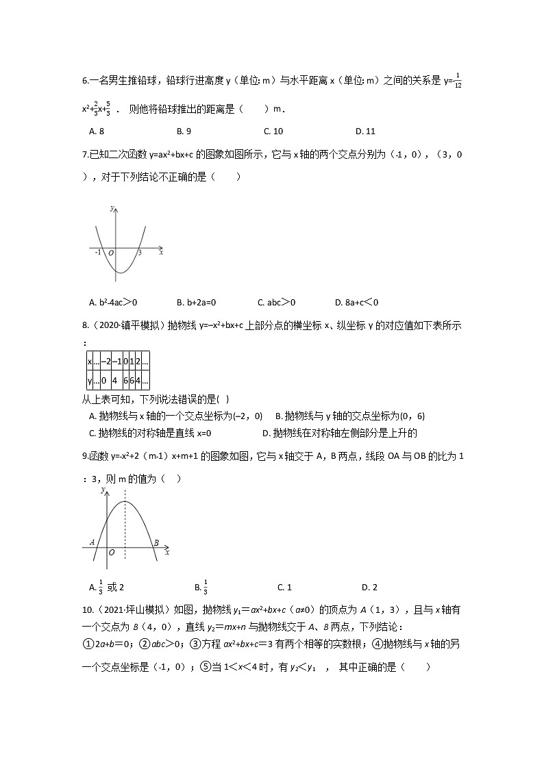 人教版2021年九年级上册：第22章《二次函数》单元复习题  无答案02