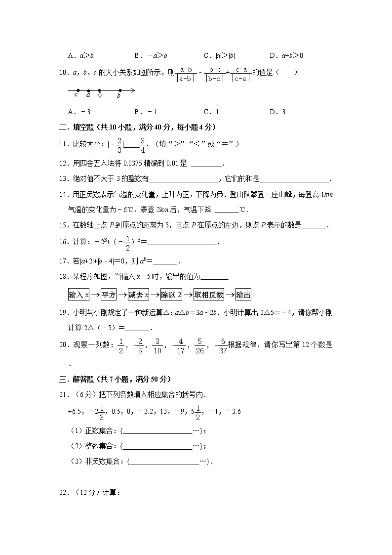 人教版2021年七年级上册第1章《有理数》单元检测  word版，含答案第2页