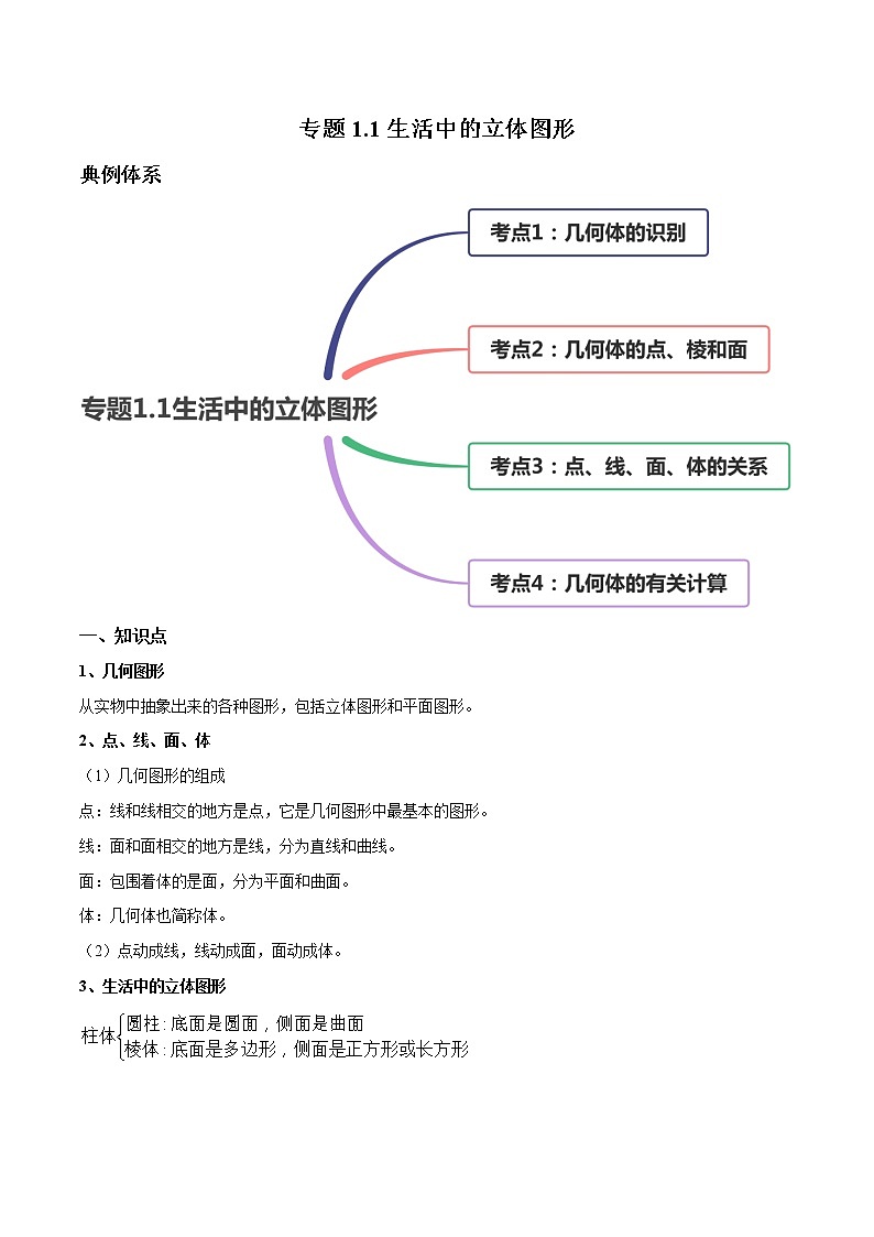 专题1.1生活中的立体图形讲练-七年级上册同步讲练（解析版）（北师大版）第1页