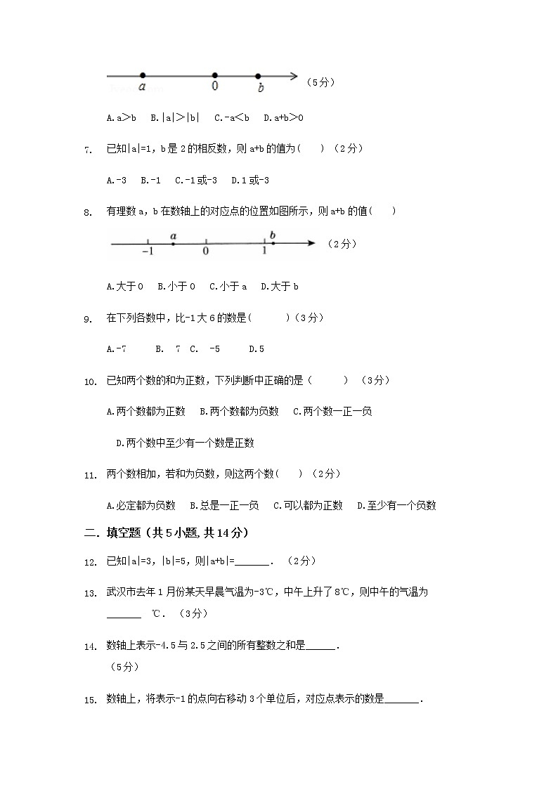 人教版七年级上数学1.3.1有理数的加法练习题02