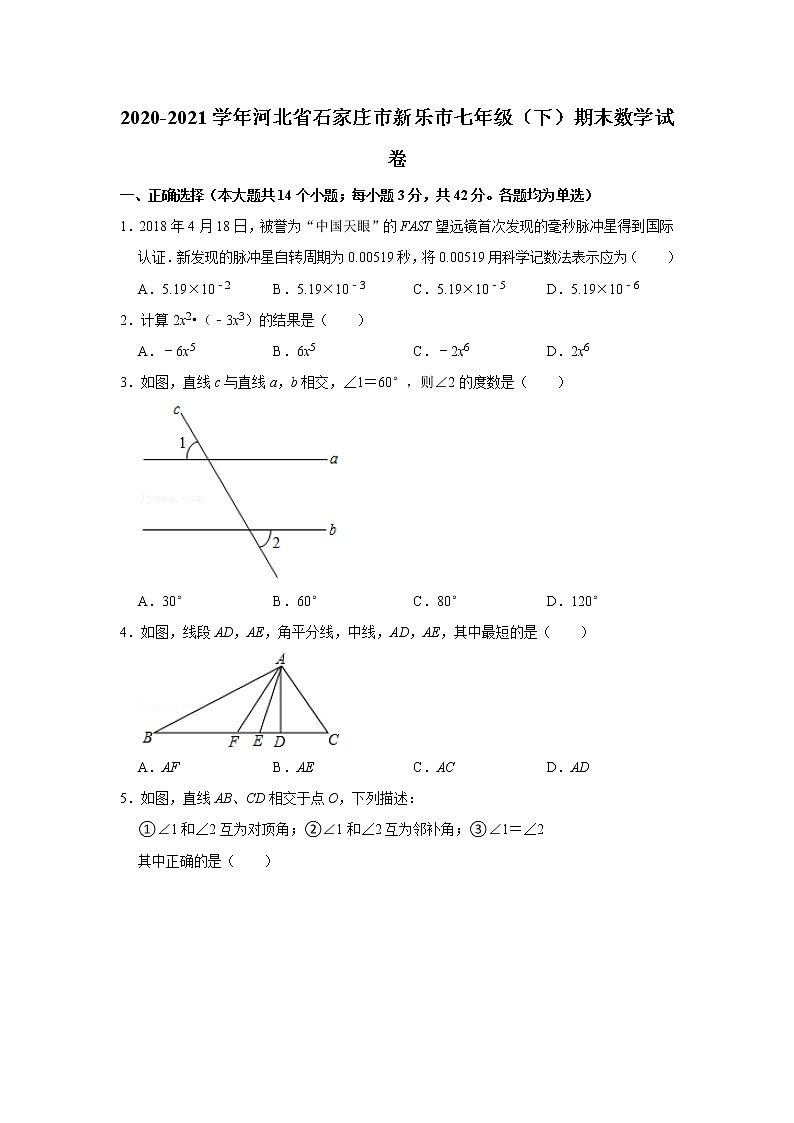 河北省石家庄市新乐市七年级下学期末考试数学试题第1页